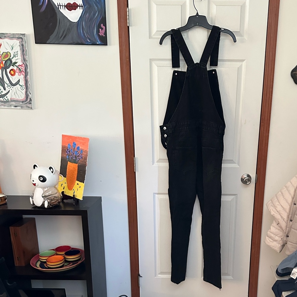 EUC Forever 21 Black Denim Distressed Jumpsuit